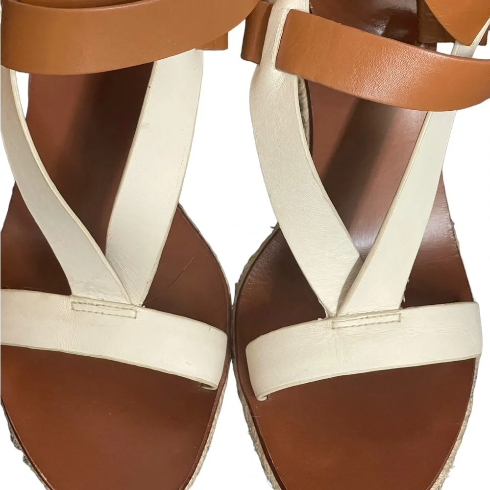 Tory Burch Marbella Tan White Ankle Strap‎ Sandals size 9/12 M